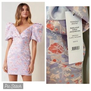 Ever New Melbourne Pamela Puff Sleeve Jacquard Mini Dress Size 12